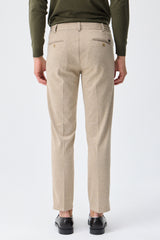 Men’s Taupe Oatmeal Beige Smart Drawstring Trousers Tailored Tapered Fit