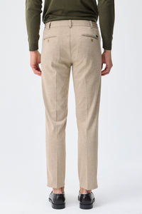Men’s Taupe Oatmeal Beige Smart Drawstring Trousers Tailored Tapered Fit