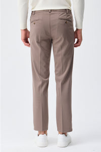 Men’s Taupe Brown Smart Drawstring Trousers Tailored Tapered Fit