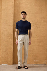 Men’s Beige Linen Smart Casual 2 Piece Suit Zip Front Safari Style Summer