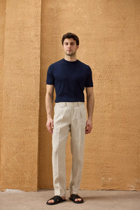Men’s Beige Linen Smart Casual 2 Piece Suit Zip Front Safari Style Summer