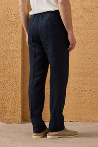 Men’s Navy Linen Smart Casual 2 Piece Suit Zip Front Safari Style Summer