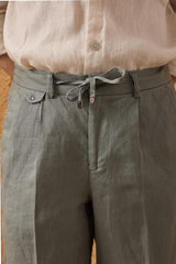 Men’s Sage Green Linen Smart Casual 2 Piece Suit Zip Front Safari Style Summer