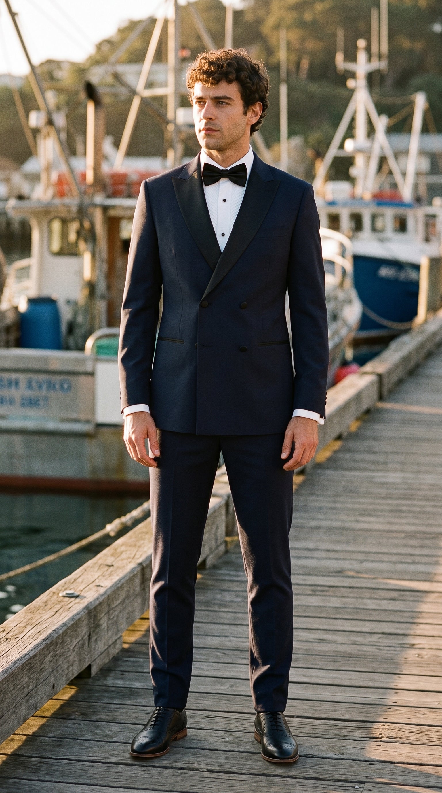 Look #802 styled with Aspen - Men's Navy 2 Piece Double Breasted Tuxedo Suit