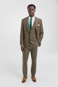 Oak-Brown Herringbone Tweed 3 Piece Suit