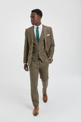 Oak-Brown Herringbone Tweed 3 Piece Suit