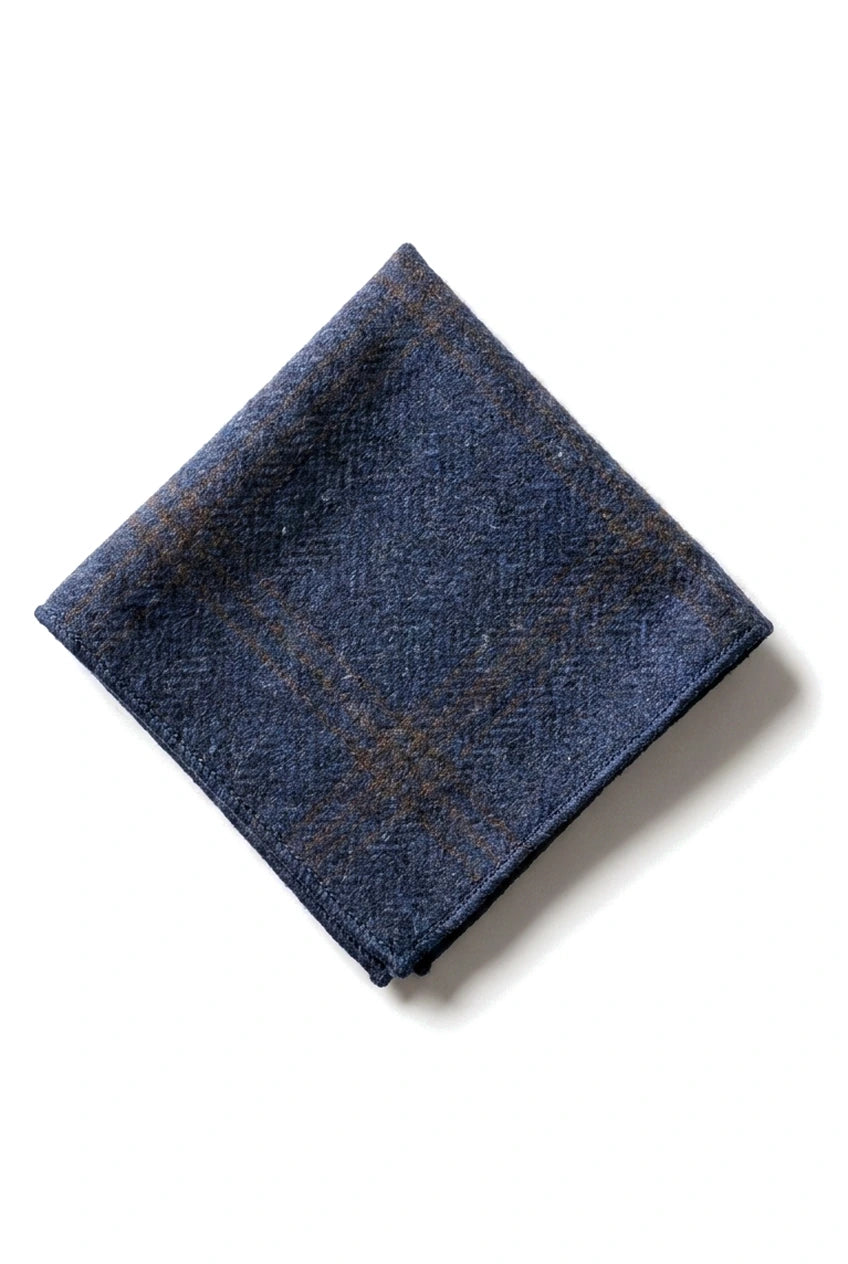 281 - Men's Blue Herringbone Tweed Wool Tie & Handkerchief 2"