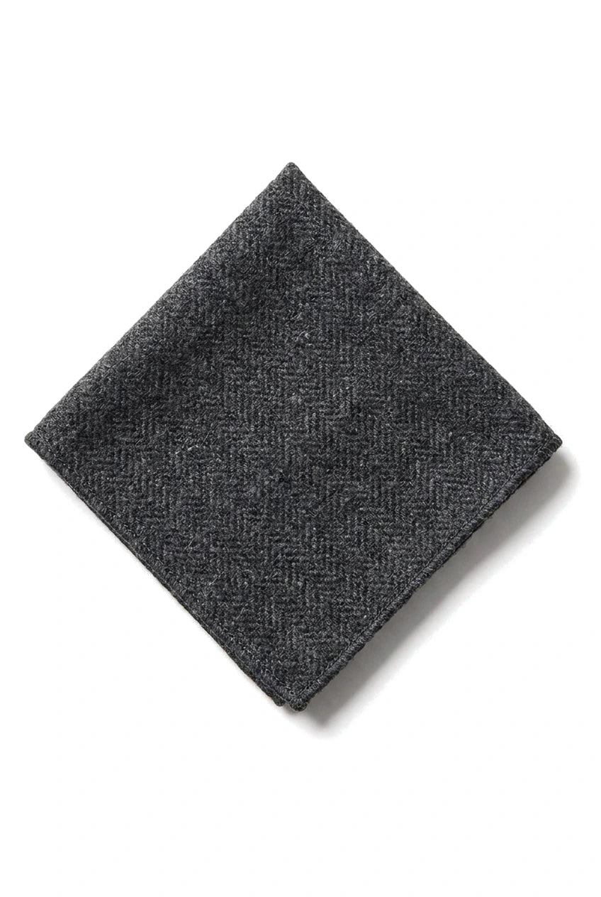 281 - Men's Charcoal Herringbone Tweed Wool Tie & Handkerchief 2"