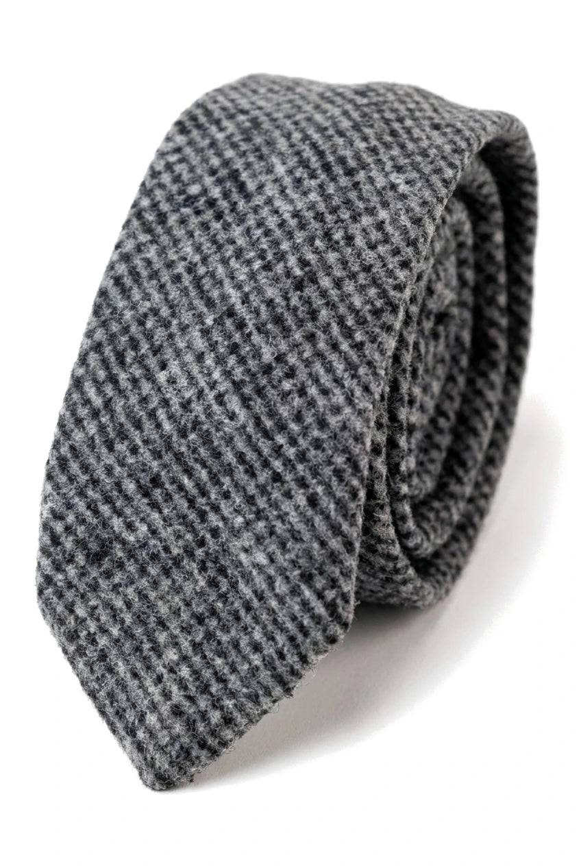 281 - Men's Grey Herringbone Tweed Wool Tie & Handkerchief 2"