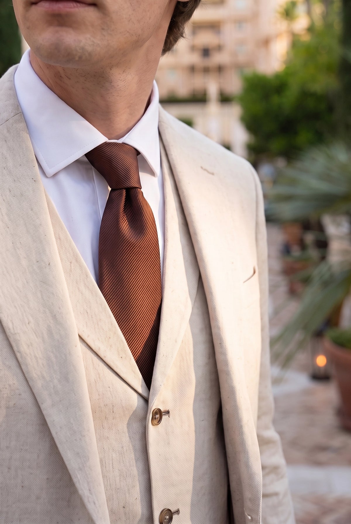 Men’s Light Brown Solid Slim Tie