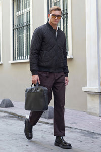 Men’s Black & Beige Reversible Bomber Lightweight Quilted 2-in-1 Jacket