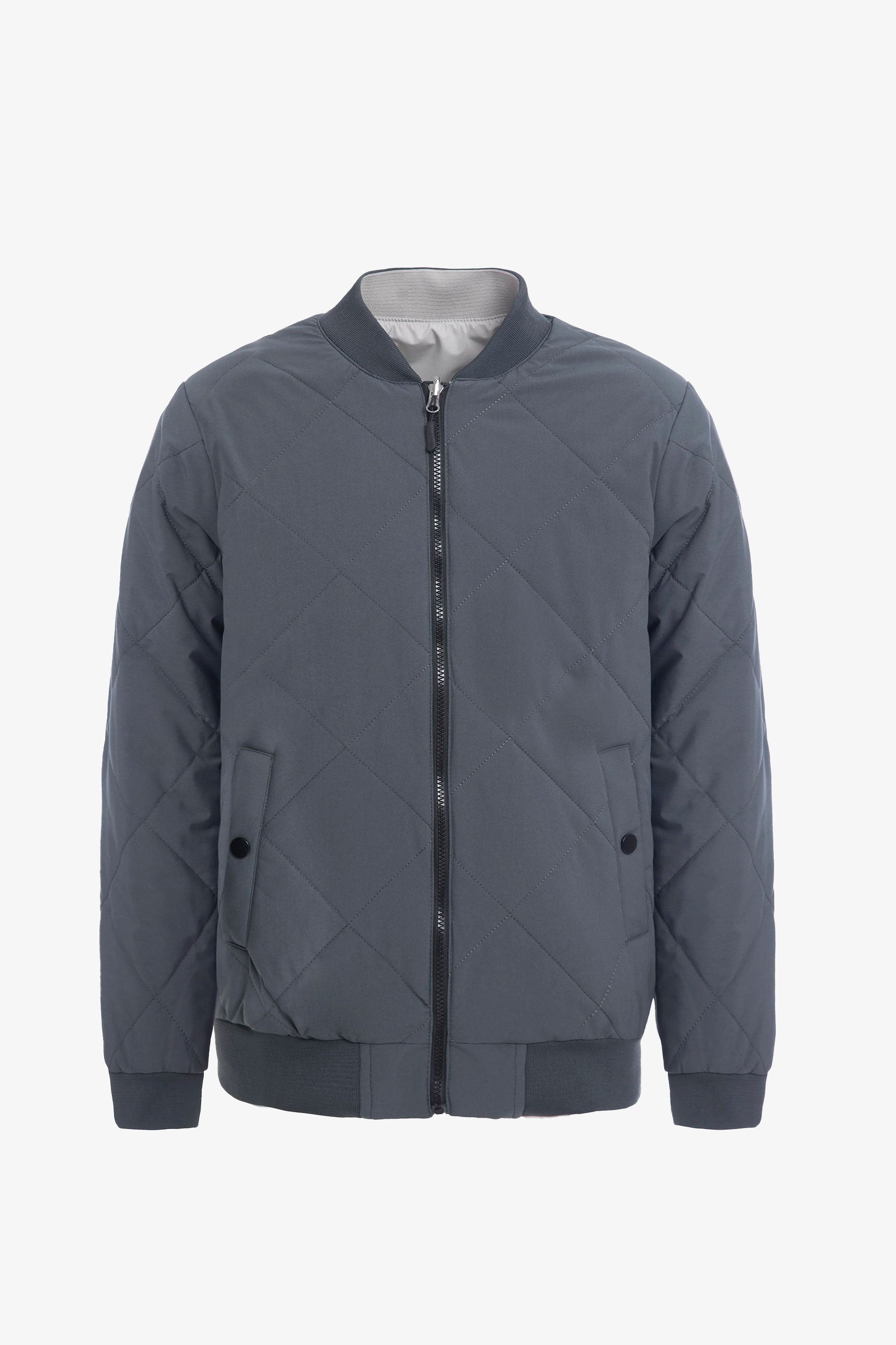 Men’s Grey & Beige Reversible Bomber Lightweight Quilted 2-in-1 Jacket