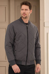 Men’s Grey & Beige Reversible Bomber Lightweight Quilted 2-in-1 Jacket