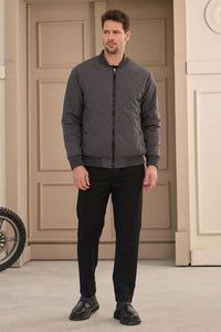 Men’s Grey & Beige Reversible Bomber Lightweight Quilted 2-in-1 Jacket