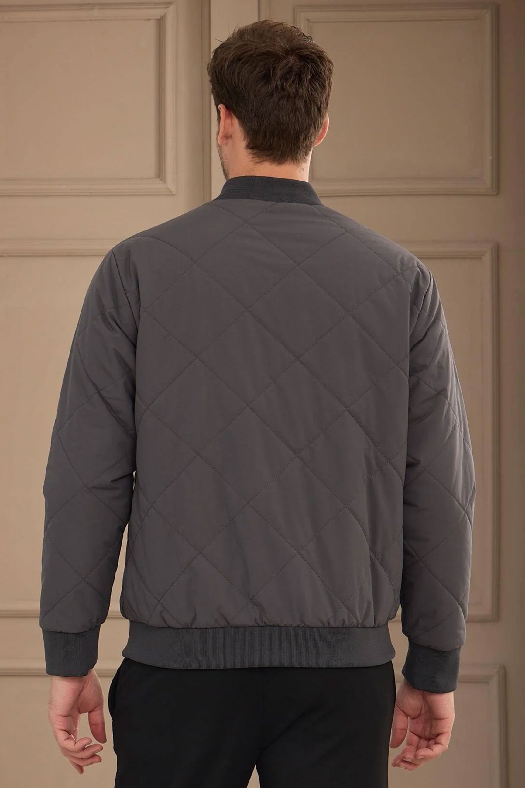 Men’s Grey & Beige Reversible Bomber Lightweight Quilted 2-in-1 Jacket