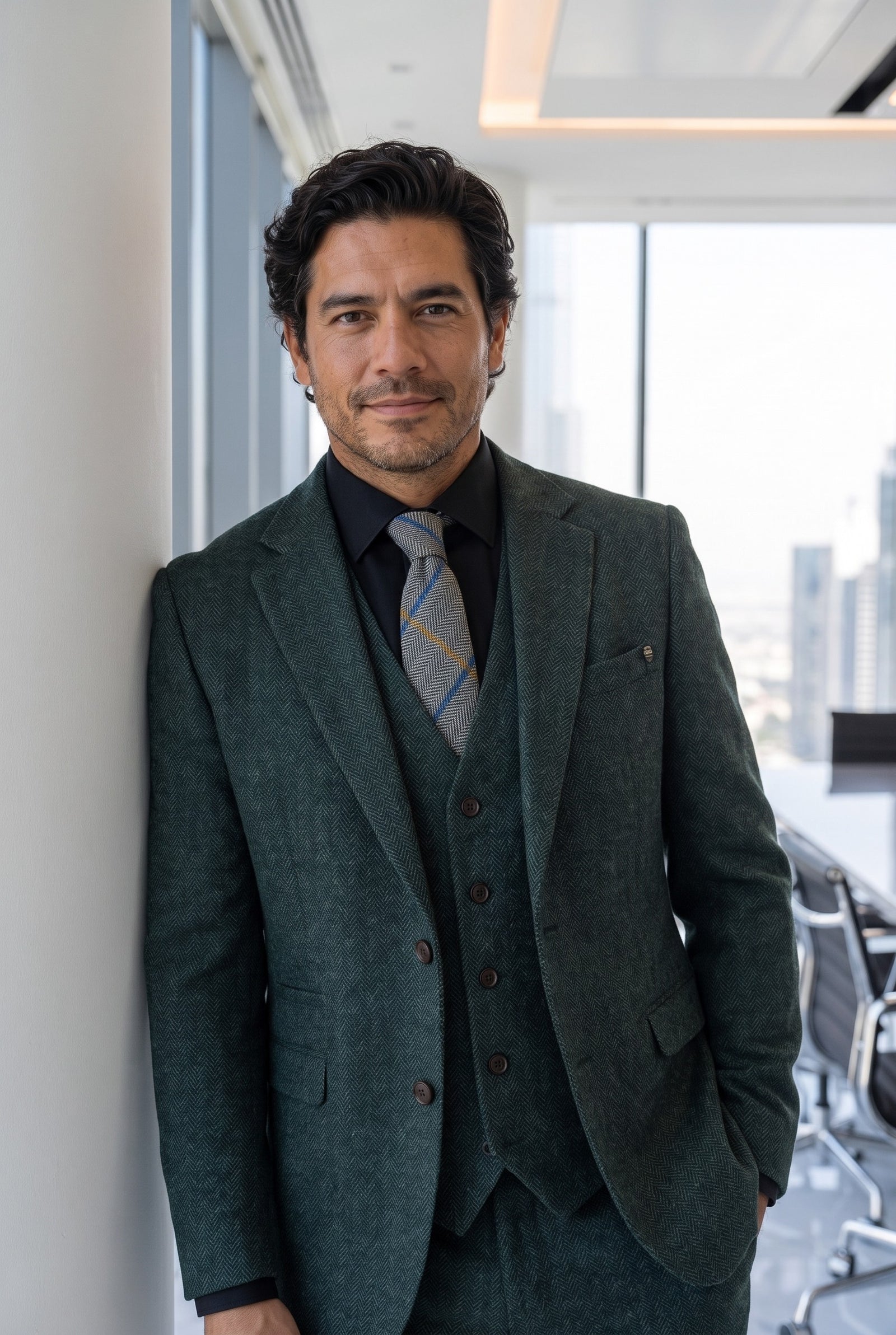 Look #976 styled with Marc Darcy Mens Tweed Herringbone Textured Marc Darcy Ties Classic Vintage Retro DX7