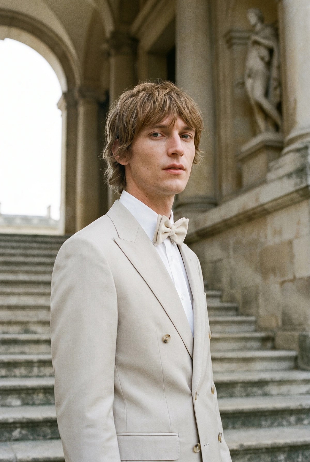 Men’s Ivory Double Layer Bow Tie