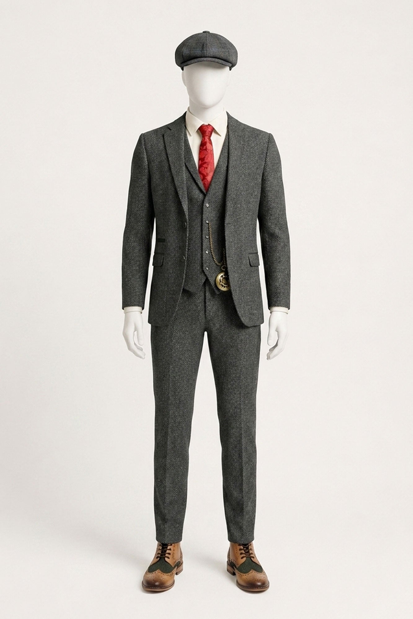 Men's Charcoal Grey 3 Piece Tweed Herringbone Suit - STZ11