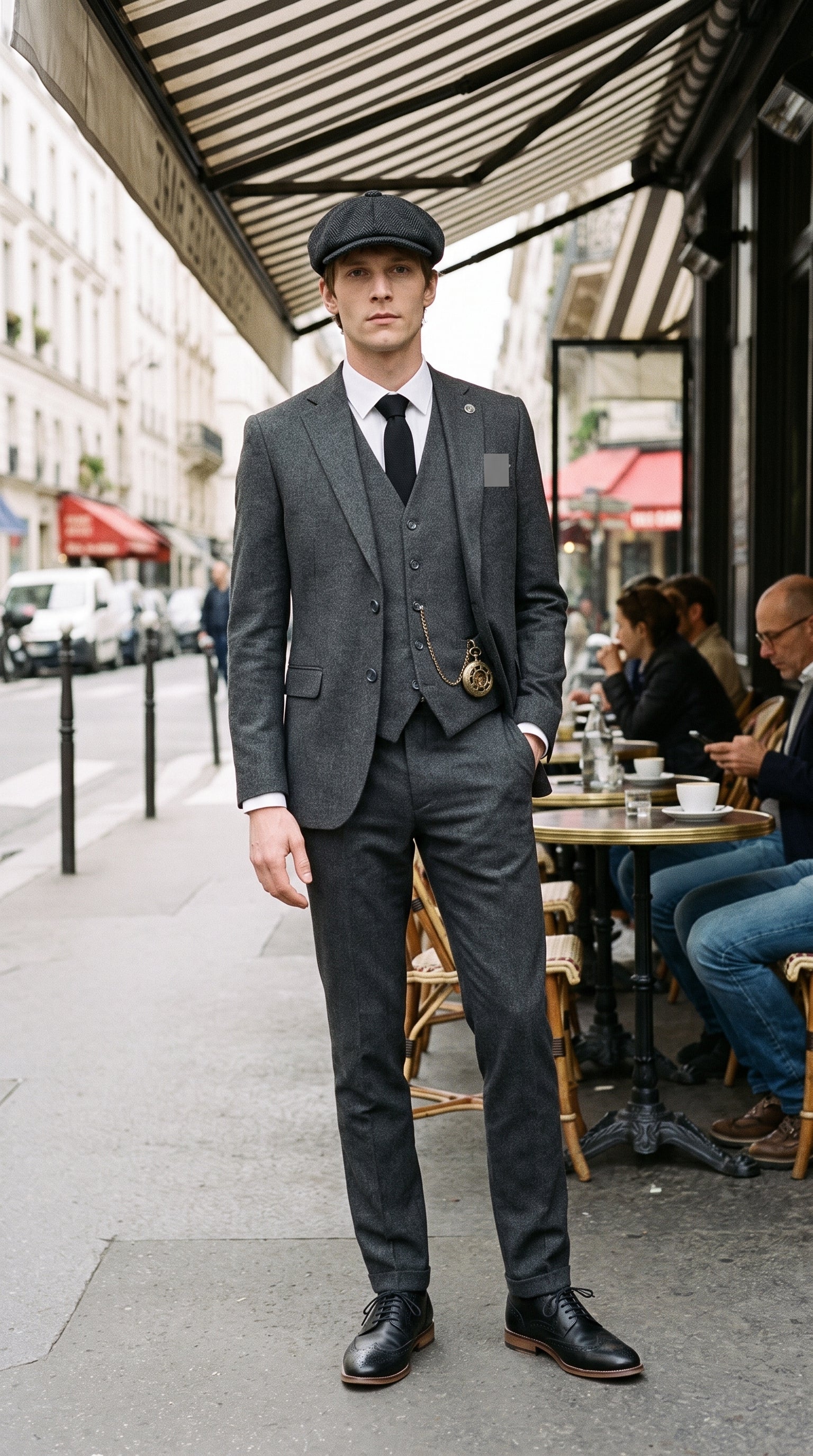 Look #831 styled with Mens Grey Wool 1920s Thomas Shelby Suit