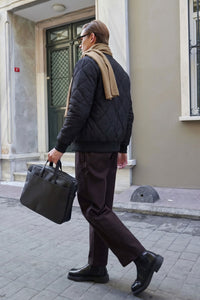 Men’s Black & Beige Reversible Bomber Lightweight Quilted 2-in-1 Jacket