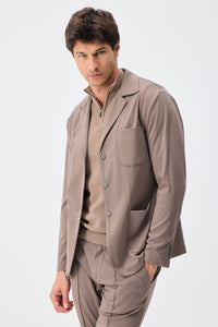 Men’s Taupe Brown Soft Jersey Blazer Smart Casual Jacket