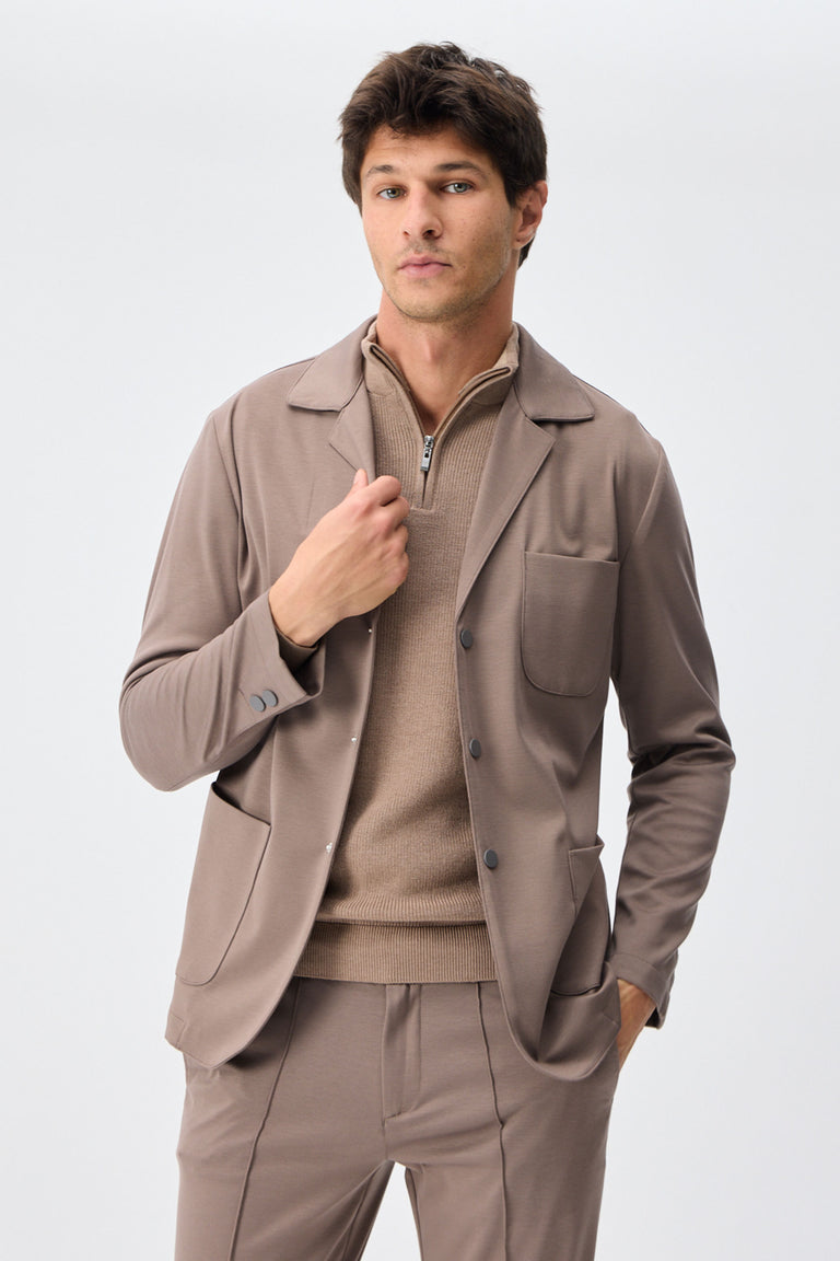Men’s Taupe Brown Soft Jersey Blazer Smart Casual Jacket