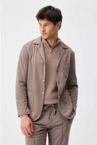 Men’s Taupe Brown Soft Jersey Blazer Smart Casual Jacket