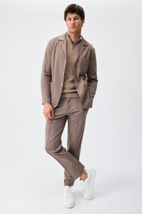 Men’s Brown Soft Jersey Smart Casual Suit Blazer Jacket & Trousers Set