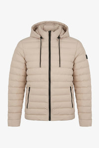 Men’s Beige Hooded Puffer Jacket Lightweight Quilted Zip Coat