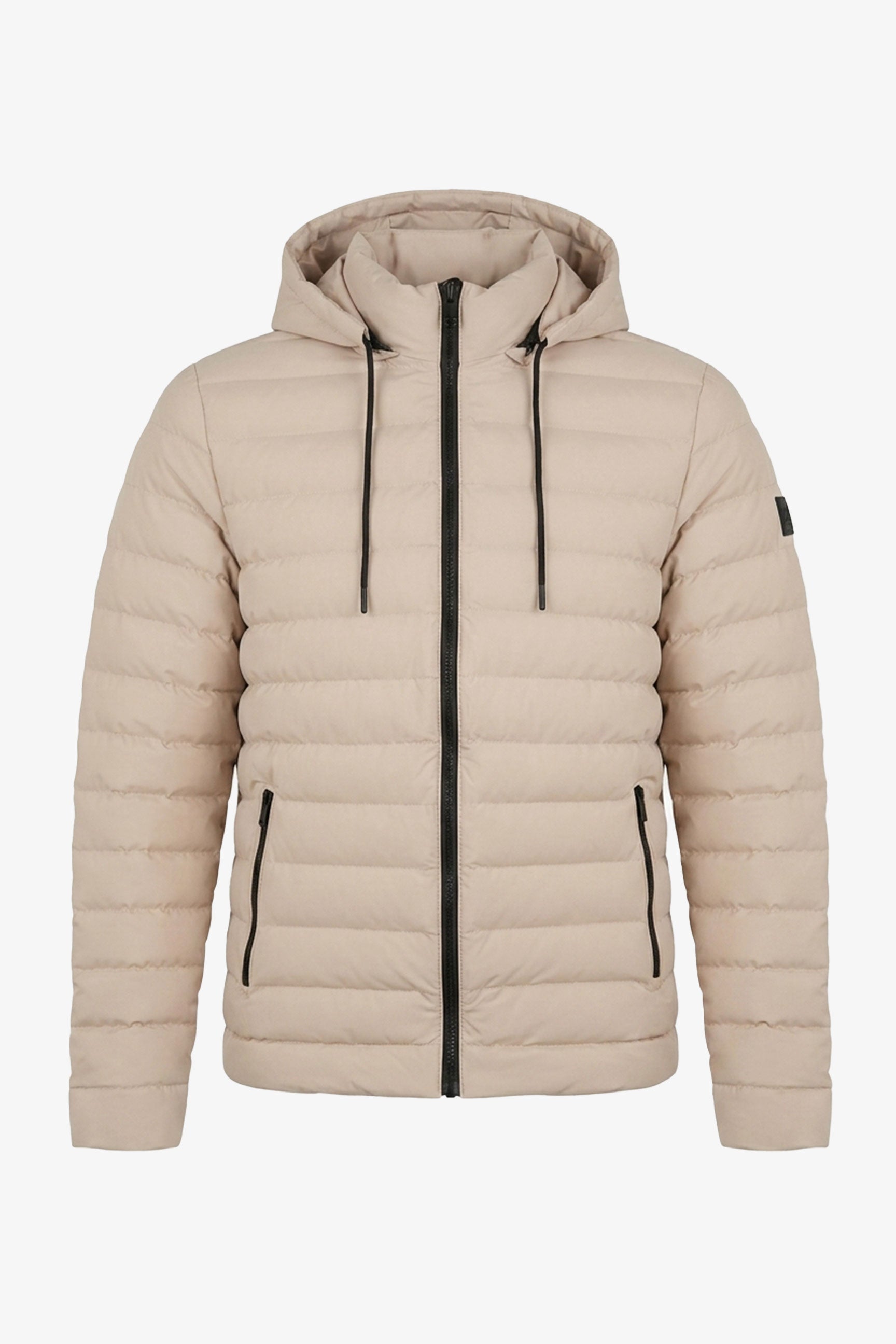 Men’s Beige Hooded Puffer Jacket Lightweight Quilted Zip Coat