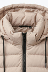 Men’s Beige Hooded Puffer Jacket Lightweight Quilted Zip Coat