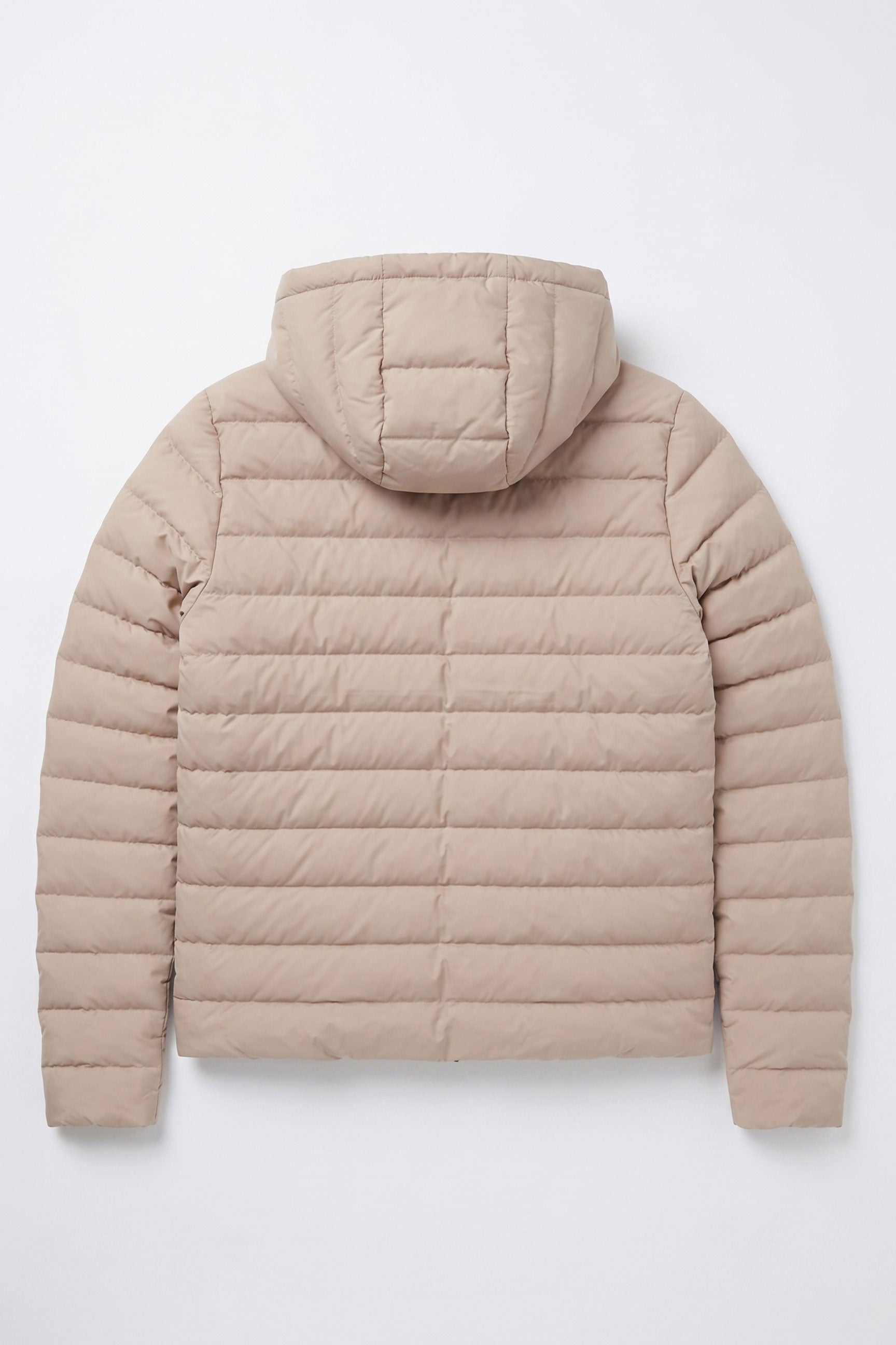 Men’s Beige Hooded Puffer Jacket Lightweight Quilted Zip Coat