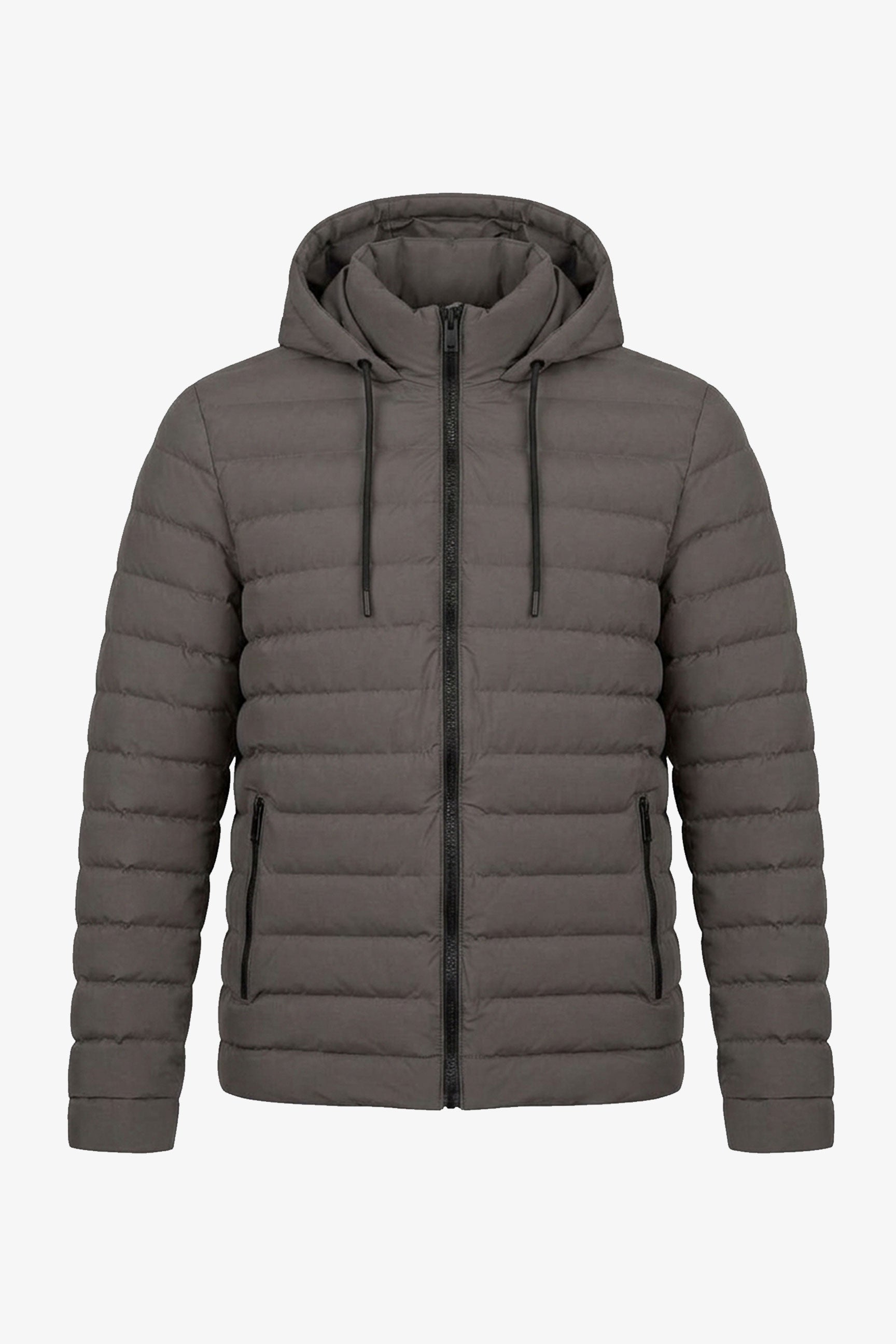 Men’s Grey Hooded Puffer Jacket Lightweight Quilted Zip Coat