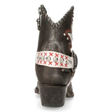 New Rock WSTM004-S2 Grey White Leather Cowboy Western Pointed Boots Vintage