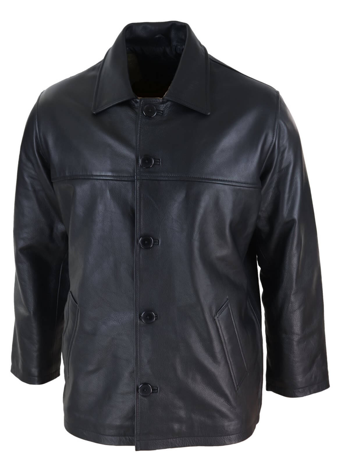 Men Mid Black Length Classic Leather Coat: Buy Online