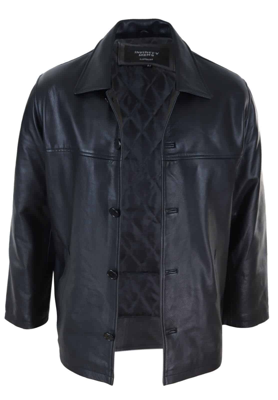 Men Mid Black Length Classic Leather Coat: Buy Online - Happy