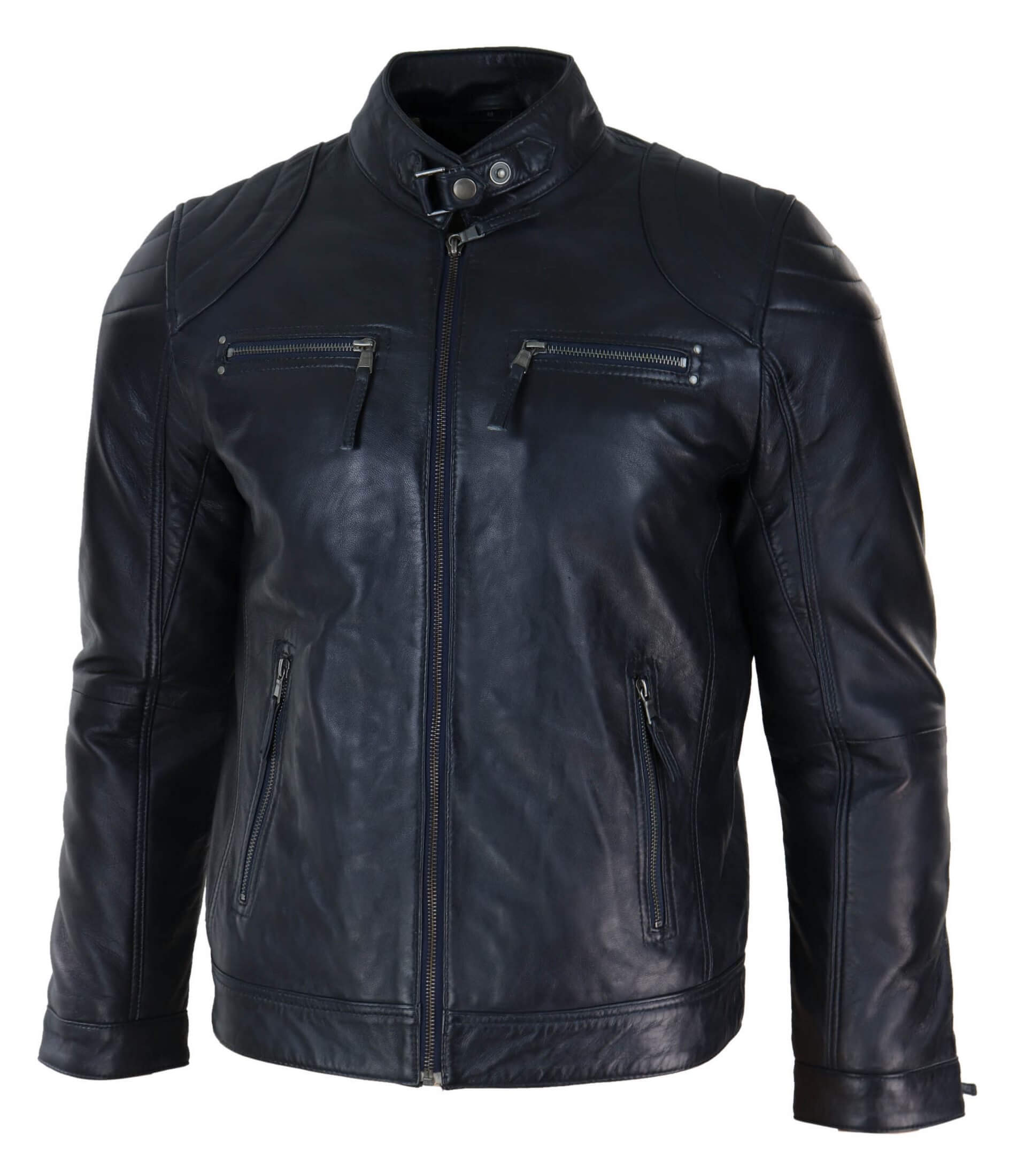 Genuine Leather Black Biker Jacket for Men: Buy Online Happy