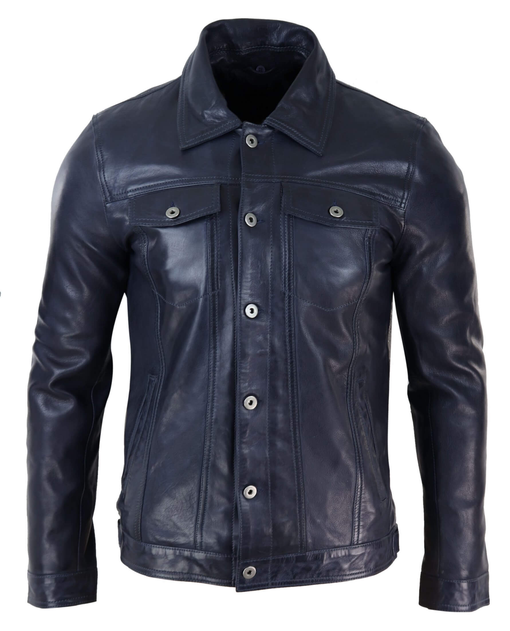 ジャケット・アウター   Jeans Leather Jacket Mens Real Leather Jeans Jacket Fur Collar Retro Vintage Classic
