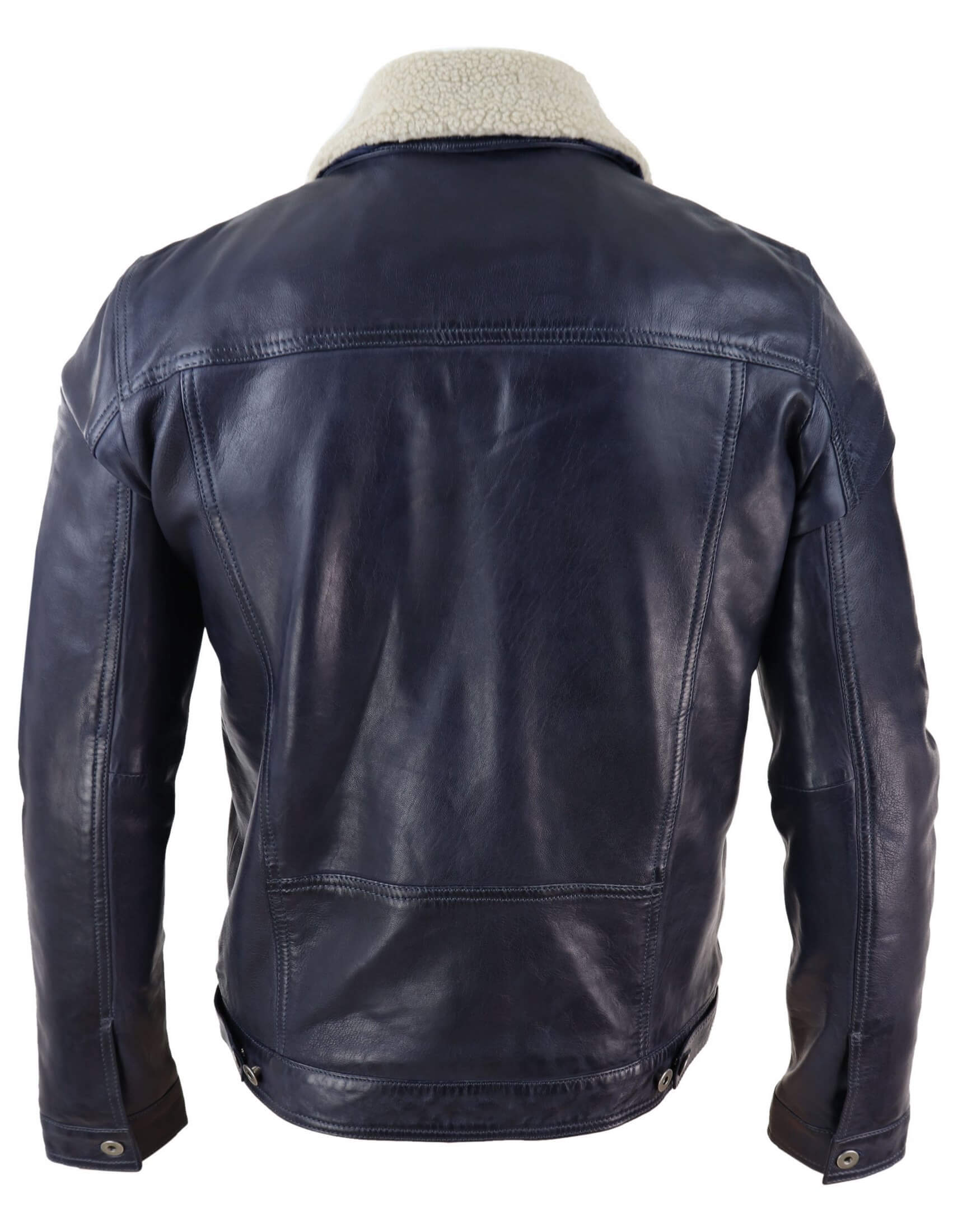 Mens Real Leather Jeans Jacket Fur Collar Retro Vintage Classic