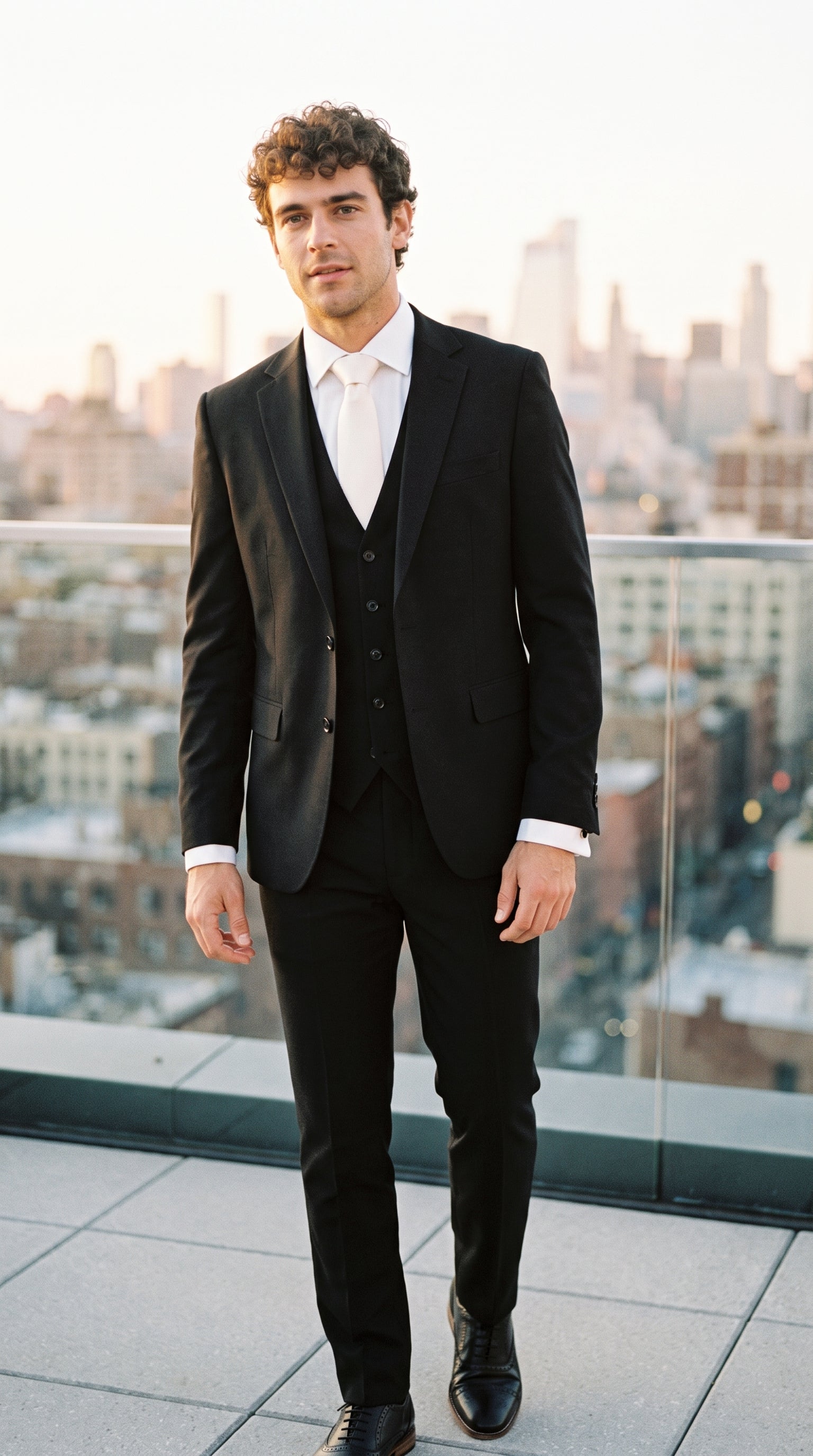 Look #818 styled with Malibu - Men's Black 3 Piece Tailored Fit Suit