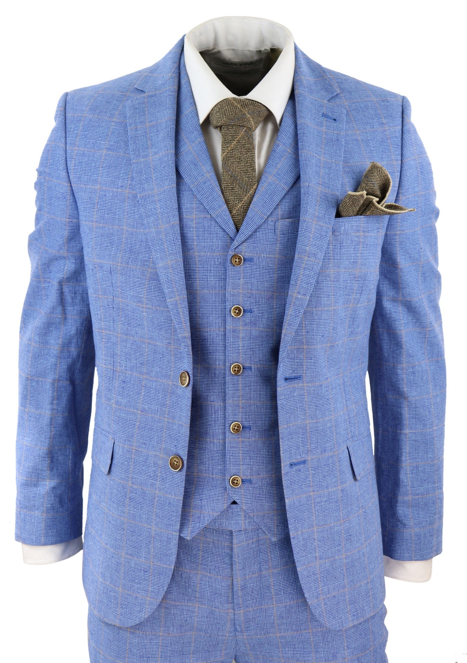 Men's Light Blue Linen 3 Piece Suit