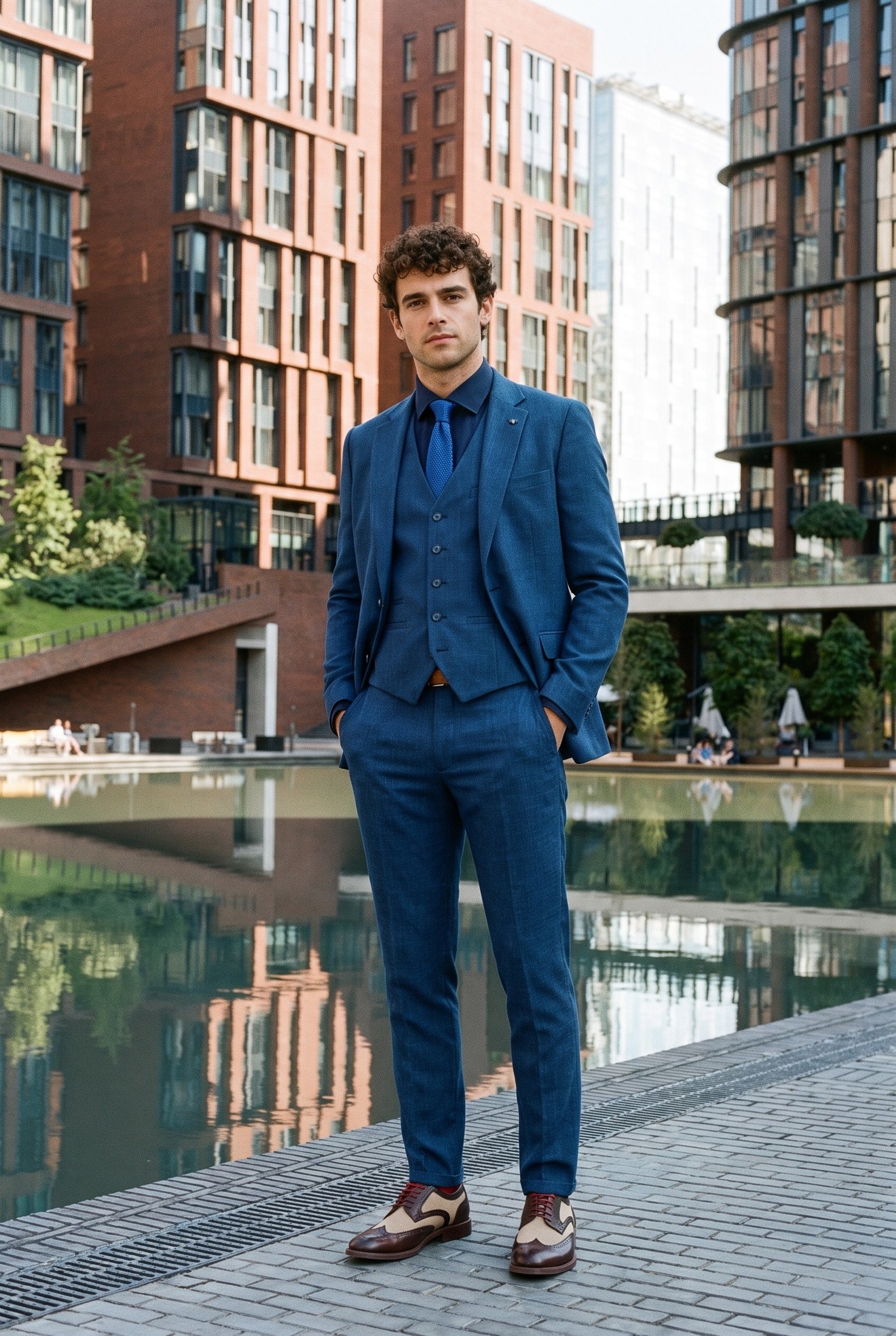 Look #998 styled with Mens Blue Summer Linen Suit
