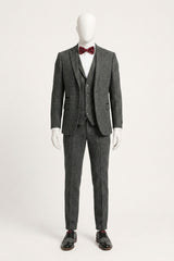 Men's Charcoal Grey 3 Piece Tweed Herringbone Suit - STZ11