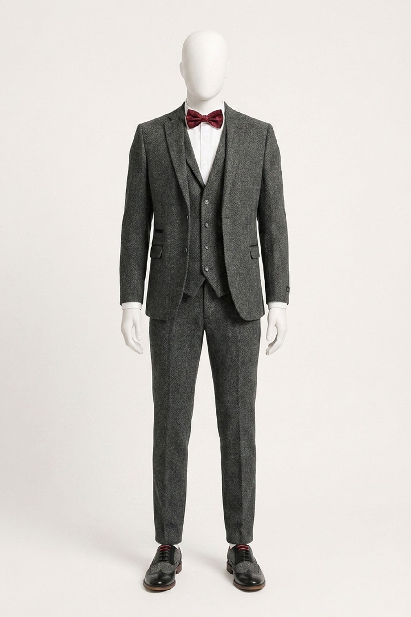 Men's Charcoal Grey 3 Piece Tweed Herringbone Suit - STZ11