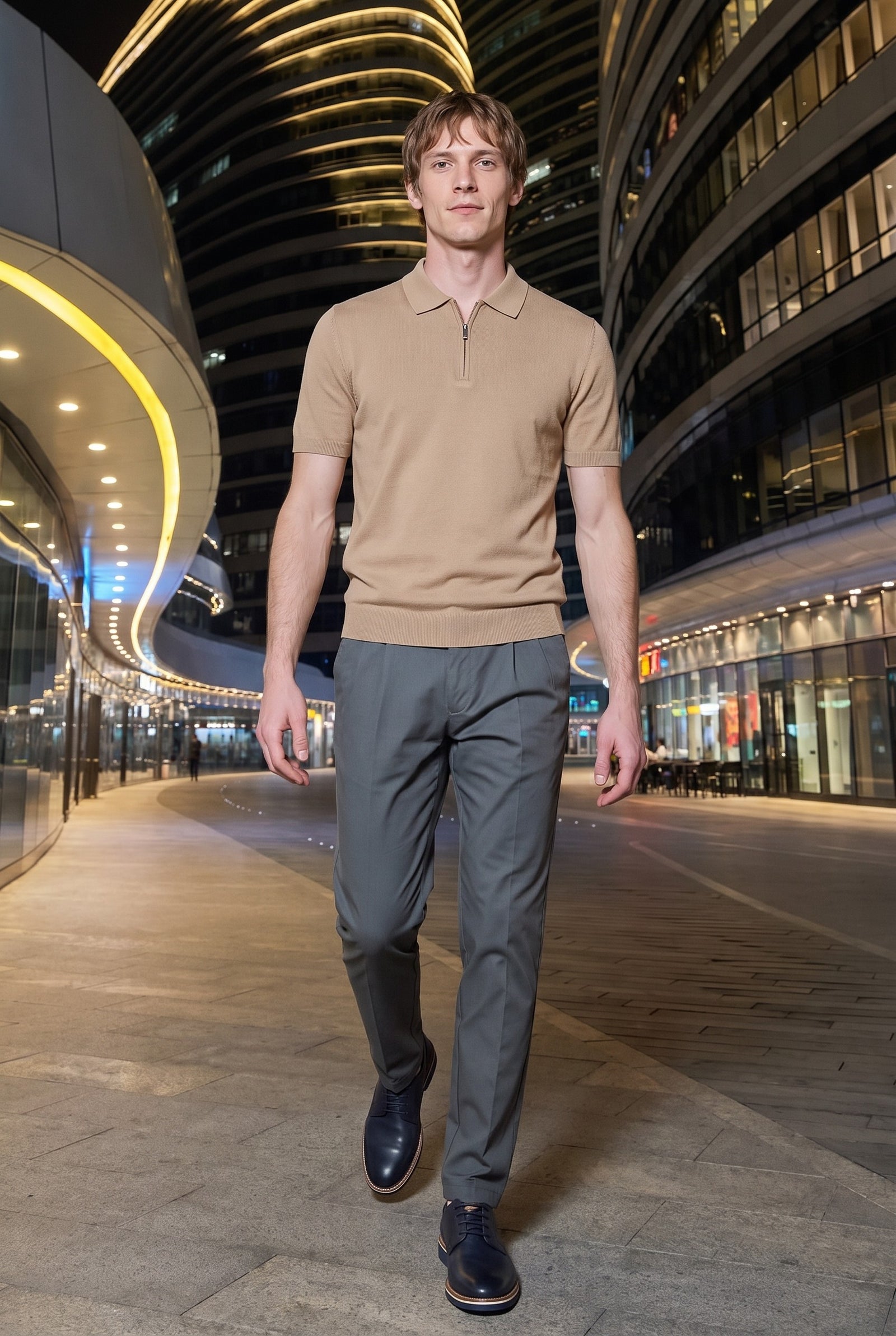 Look #977 styled with Sage Green Pleated Smart Casual Trousers for Men Tailored Classic Fit