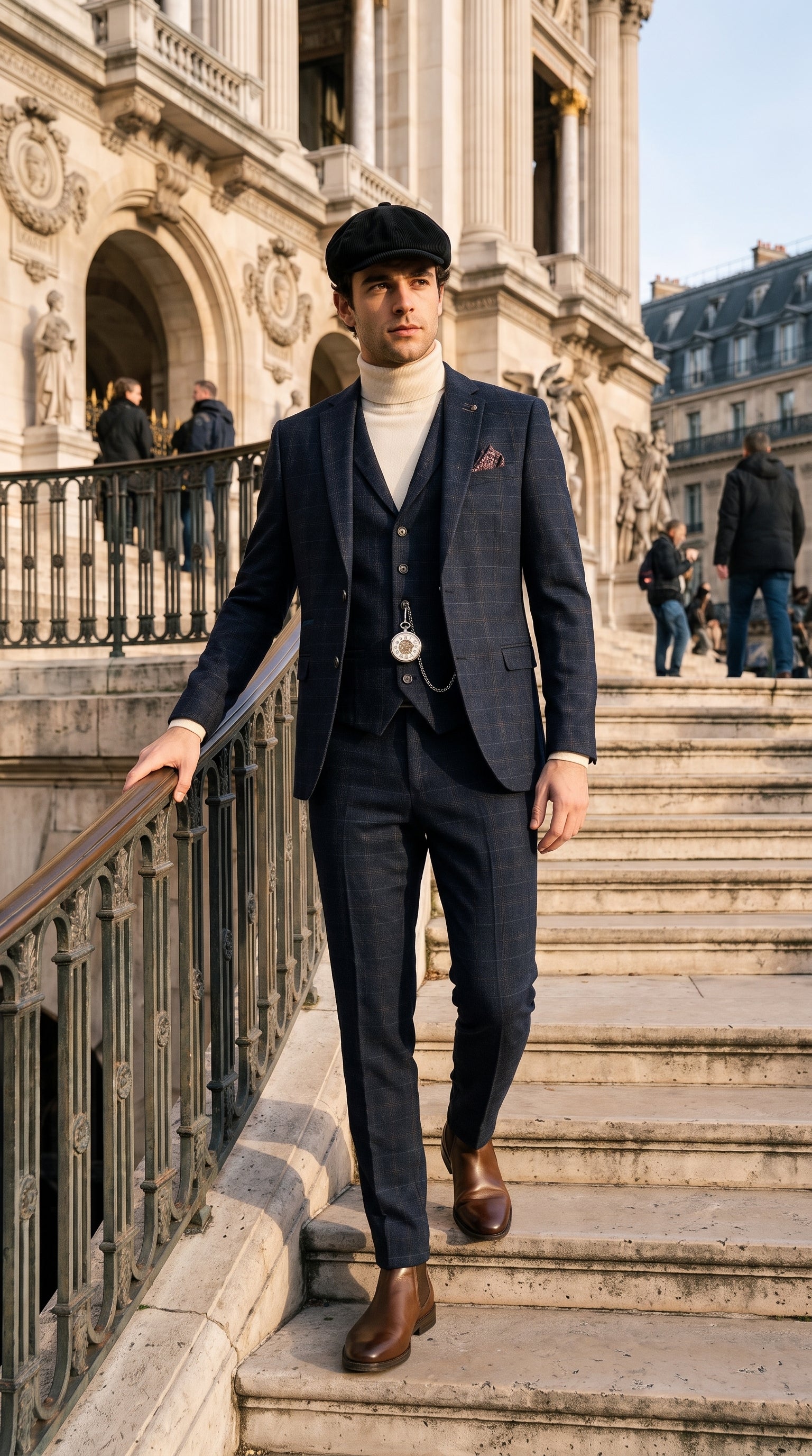 Look #133 styled with Ryan Men's Navy 3-Piece Tweed Slim Fit Suit