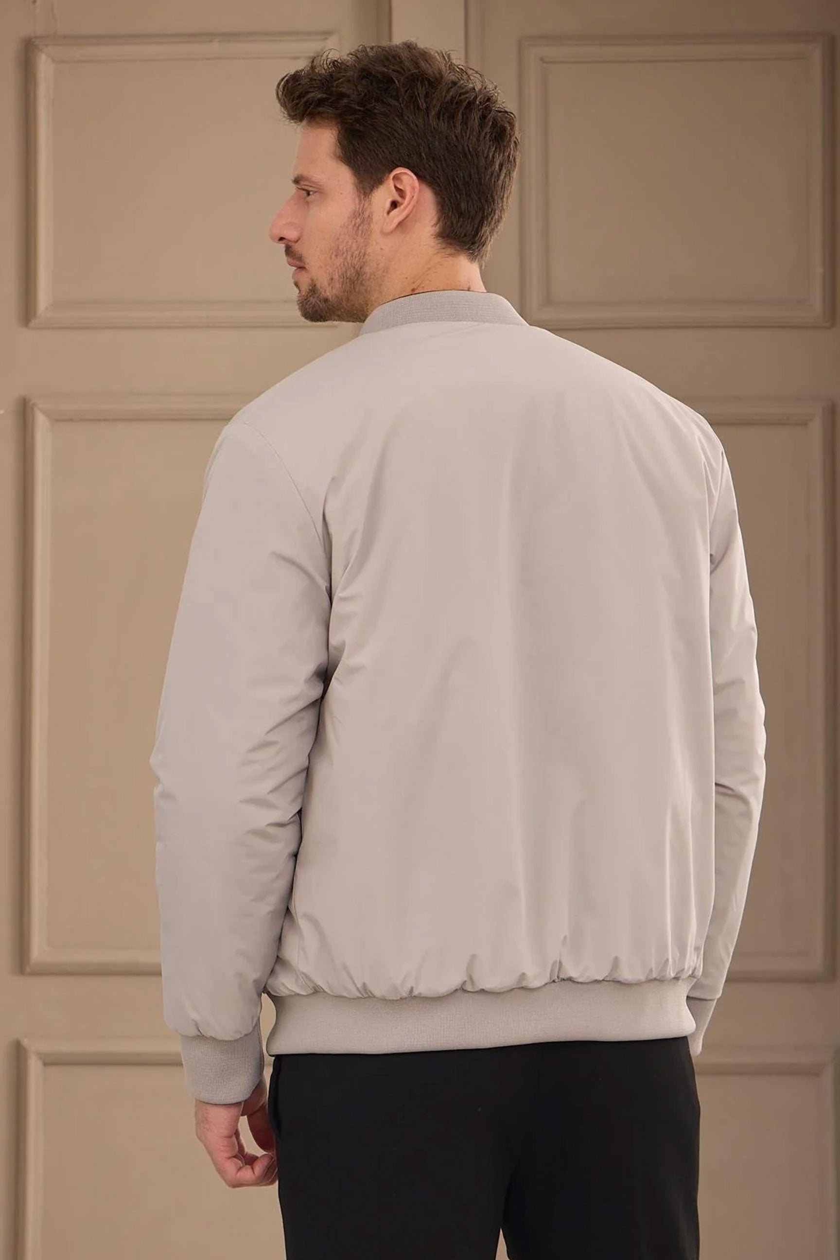 Men’s Grey & Beige Reversible Bomber Lightweight Quilted 2-in-1 Jacket