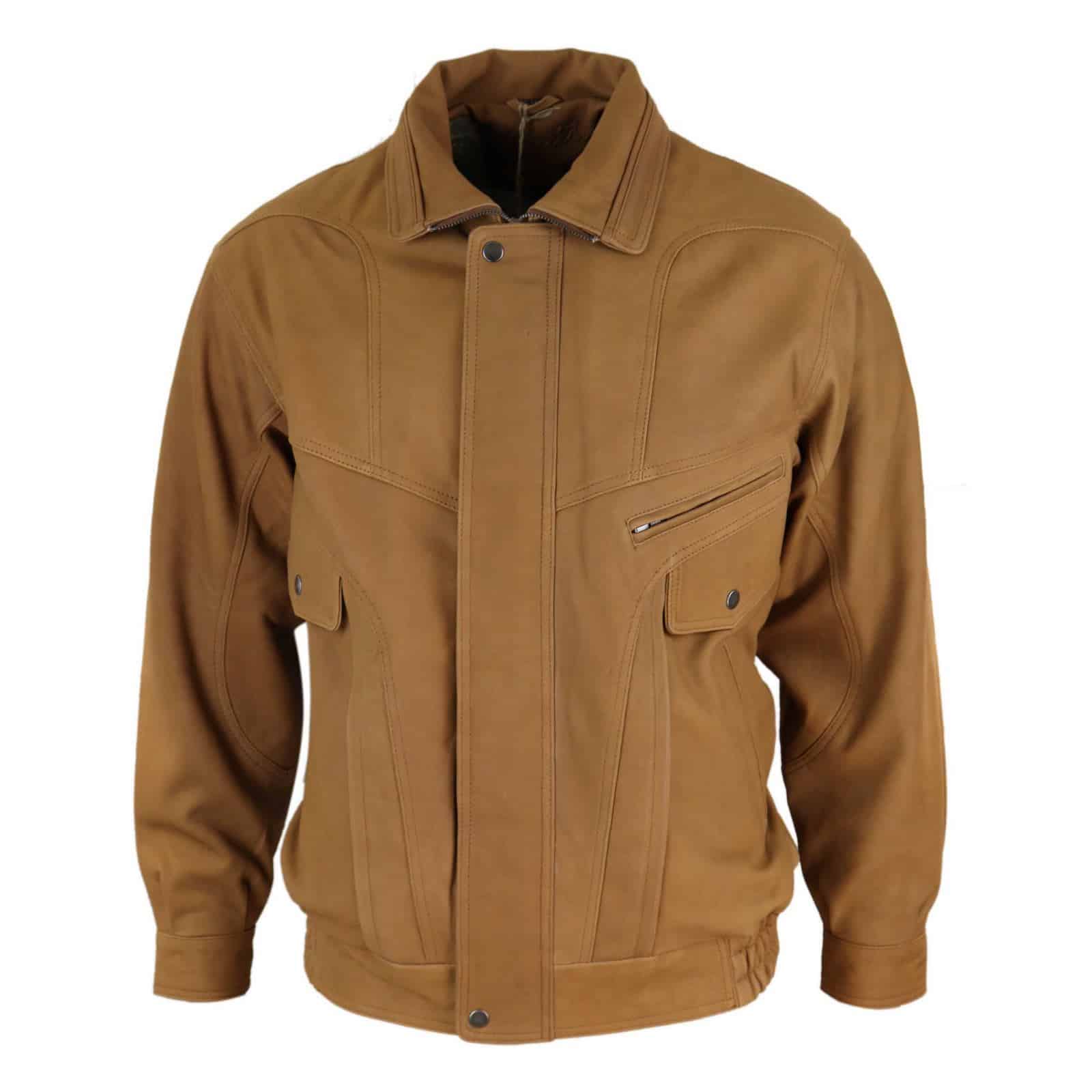 Mens Classic Nubuck Leather Bomber Jacket - Tan: Buy Online