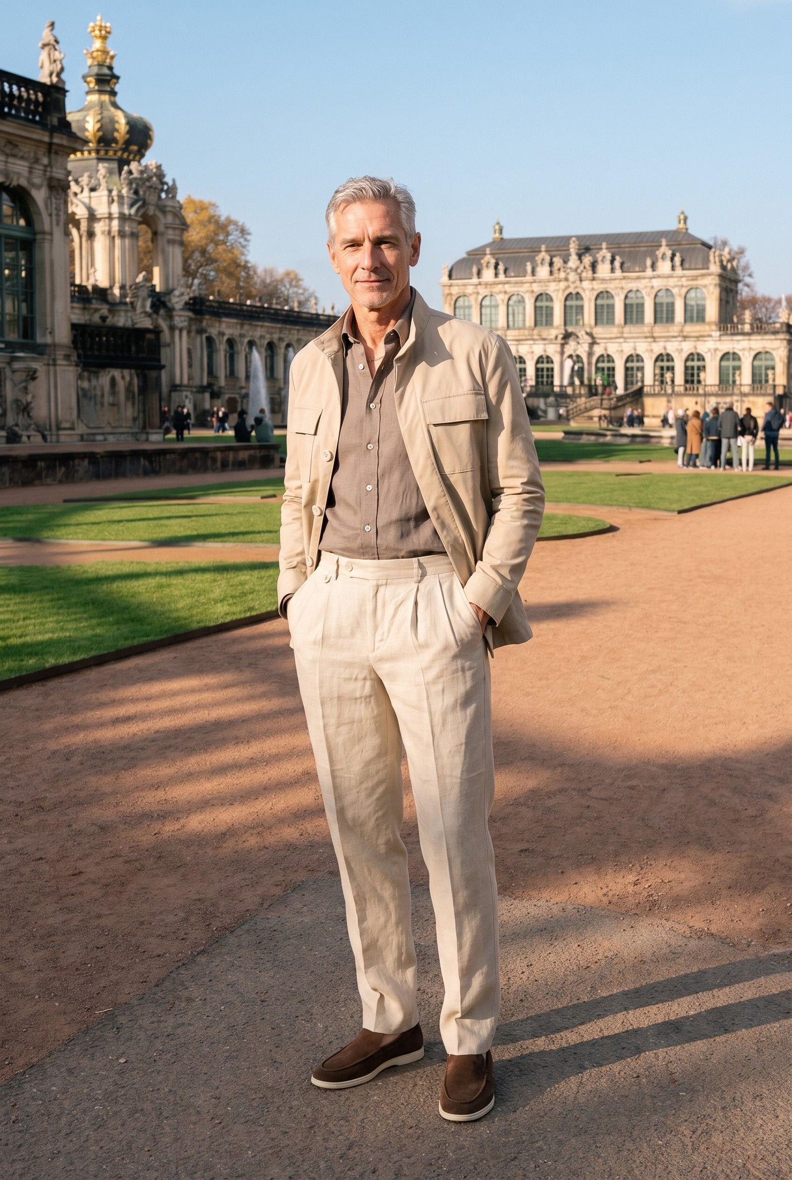 Look #871 styled with Men’s Beige Utility Jacket Lightweight Cotton Blend Smart Casual Jacket