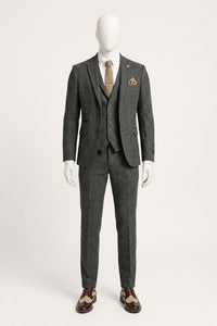 Men's Charcoal Grey 3 Piece Tweed Herringbone Suit - STZ11
